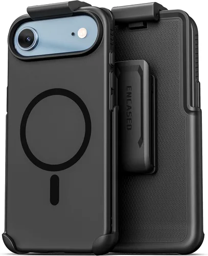Vista 19 de Encased SlimShield para iPhone 14 Funda con Clip para Cinturón con Soporte para Teléfono (Compatible con MagSafe) Negro Mate (iPhone 14)