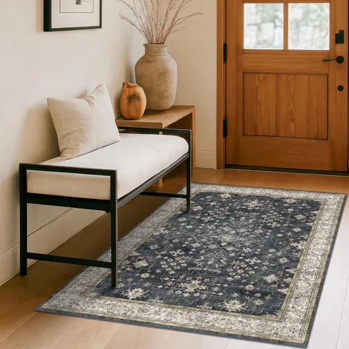 Vista 132 de Hazo Haus – Alfombra pequeña para entrada, cocina o baño, antideslizante con base de goma, resistente a las manchas y a la decoloración, diseño