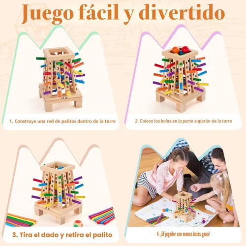 Vista 5 de Montessori - Juego de mesa para niños de 4 a 6 años, juego de dados de palitos de madera piramidal, educativo de matemáticas, juguete de habilidades