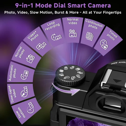 Vista 8 de Cámara digital 6K para fotografía con enfoque automático, cámara de videoblogs WiFi de 64 megapíxeles para YouTube con pantalla giratoria de 3