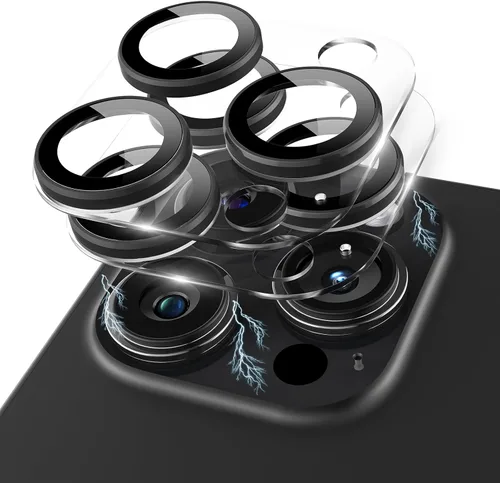 Vista 20 de Protector de lente de cámara con purpurina para iPhone 15 Pro/iPhone 15 Pro Max, acrílico transparente más anillo de aleación de aluminio 9H