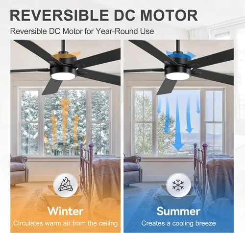 Vista 4 de Ceiling Fans with LED Lights, 52 Inch 5-Blade Ceiling Fan Remote/APP Control, Industrial Ceiling Fan with Reversible DC Motor, Downrod Mount LED