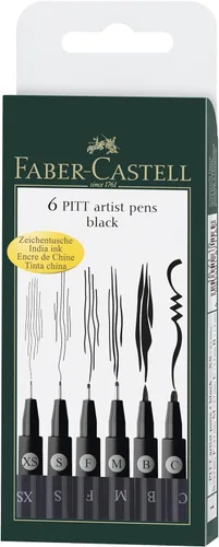 Vista 4 de Faber-Castell F167116 Pitt Artist Pen Cartera de 6 con puntas surtidas, color negro
