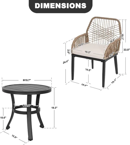 Vista 2 de NUU GARDEN 3 Pieces Outdoor Patio Bistro Set with Coffee Table,Beige