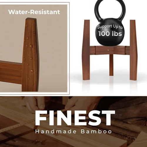 Vista 9 de Rocca - Soporte ajustable de 2 niveles de ancho de 8" a 12" apilable de bambú para plantas altas de interior, soporte de esquina de madera