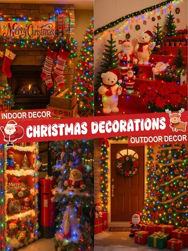 Vista 5 de Luces de cadena navideñas LED C6 conectables mejoradas de 250 LED multicolor, 82 pies, impermeables, luces centelleantes navideñas para exteriores