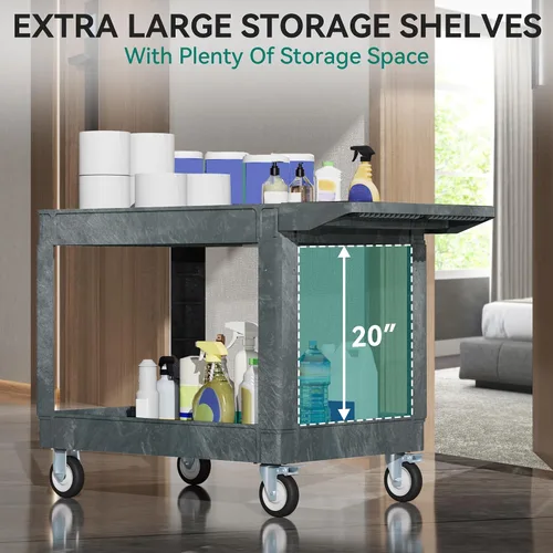 Vista 7 de YITAHOME - Carrito utilitario de plástico resistente de 2 niveles, 45 x 25 pulgadas, color gris