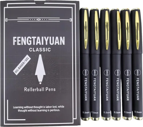 Vista 12 de Fengtaiyuan 038P18x6, Bolígrafos de tinta de gel negros - Agarre cómodo antideslizante, tinta negra, ultra fino, 0.38mm, tinta de secado rápido