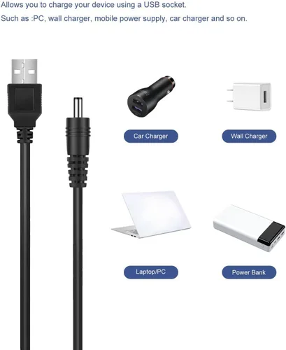 Vista 2 de Cable de alimentación de carga USB DC compatible con recortadora Remington PG400 PG410