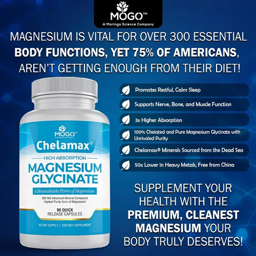 Vista 7 de Chelamax Glicinato de magnesio. Procedente del mar Muerto, 100% magnesio quelatado para apoyar el sueño, calambres musculares, salud ósea. Fabricado