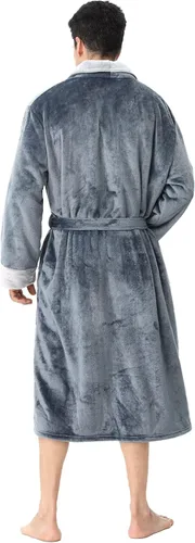 Vista 3 de Bata de vellón para hombre, bata de baño cálida de franela de felpa con bolsillos