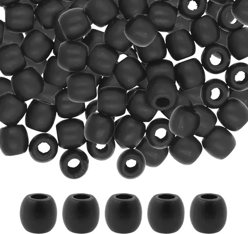 Vista 30 de Mandala Crafts 200 cuentas africanas de madera de barril de agujero grande para macramé Dreadlock Braiding Hair Beads, Painted Drum Wood Loose