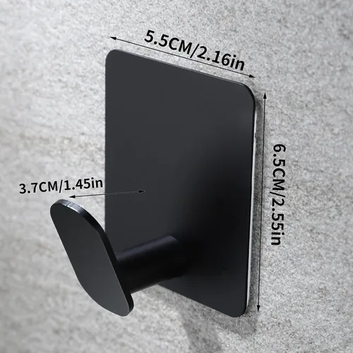 Vista 5 de YIGII Ganchos Adhesivos, Paquete de 4 Ganchos Negros para Toallas para Baño y Cocina, Gancho de Pared de Acero Inoxidable Impermeable para Colgar