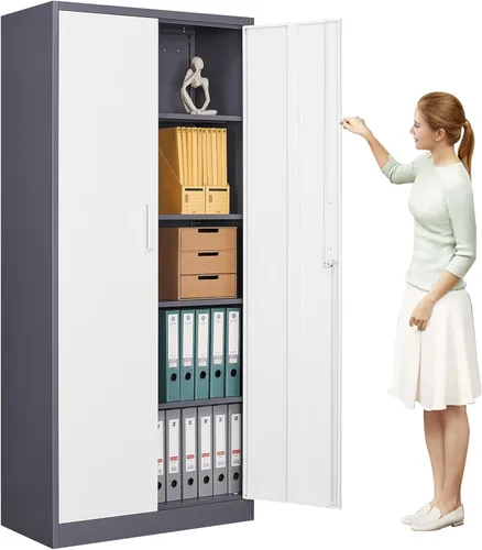 Vista 13 de MIIIKO Gabinete de Metal para Almacenamiento, Gabinete de Almacenamiento de Acero Alto con Puerta con Cerradura y 5 Estantes, Organizador de Negro