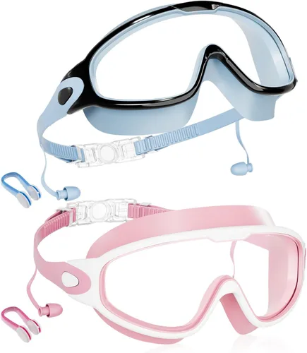 Vista 16 de Aegend Nuevo paquete de 2 gafas de natación de visión amplia para niños, gafas antivaho/anti-UV sin fugas con tapones para los oídos para niños de 3