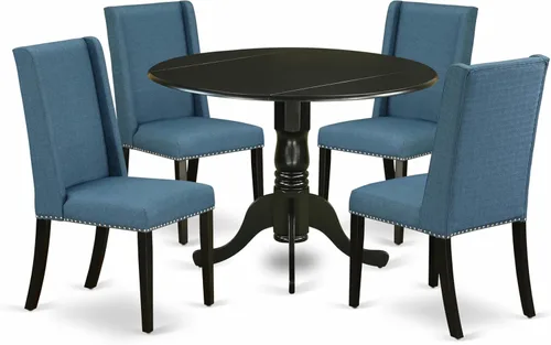Vista 16 de East West Furniture DLFL3-ABK-21 - Juego de mesa de comedor de 3 piezas contiene una mesa de cocina redonda con gotas y 2 sillas de comedor Parsons