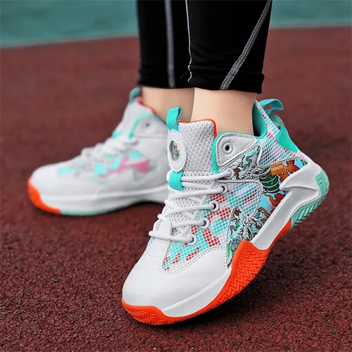 Vista 7 de SANEARDE Zapatos de baloncesto para niños, tenis de voleibol ligeros, cómodos, antideslizantes