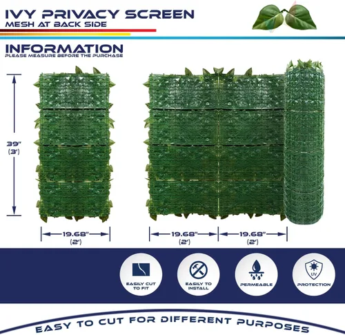 Vista 5 de Windscreen4less Rejilla para valla de privacidad de hojas sintéticas de 03 x 02 pies, cubierta de valla de hojas de laurel artificial, decoración