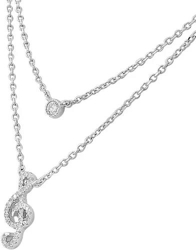 Vista 2 de Collar con colgante de plata de ley 925 con bisel de doble cadena CZ Musical Clef para mujer, Circonia cúbica