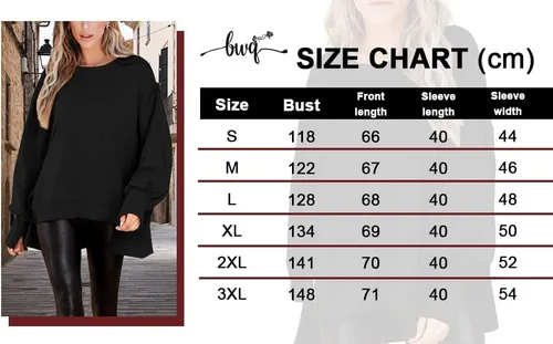 Vista 5 de BWQ Sudadera de gran tamaño para mujer, cuello redondo, manga larga, sin botones