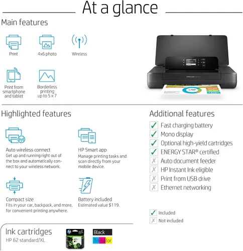 Vista 3 de Impresora móvil HP Officejet 200 con paquete de tinta XL, Negro