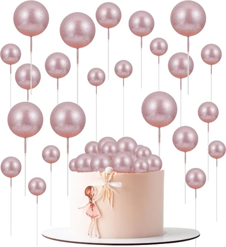 Vista 18 de 30 piezas de mini globo para decoración de tartas, bolas de espuma con purpurina, bolas de perlas de imitación, decoración para tartas, decoración