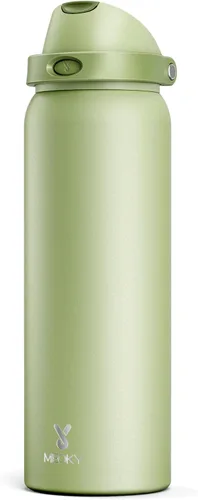 Vista 19 de Botella de agua de 24 onzas para el día de San Valentín: Botella de agua de acero inoxidable Meoky con popote y tapa de boquilla, a prueba de fugas
