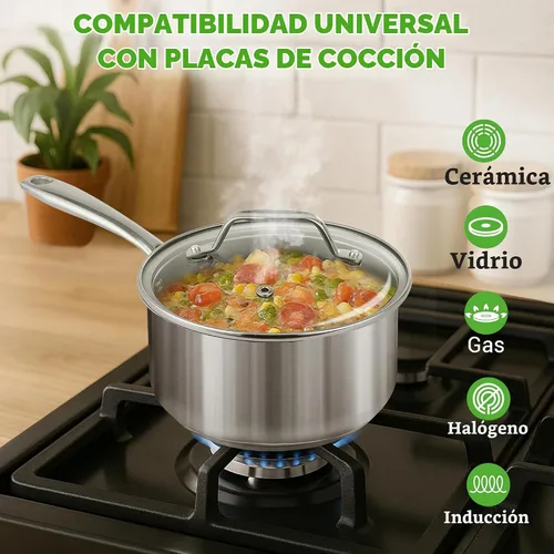 Vista 3 de NutriChef Olla de acero inoxidable de 2 cuartos de galón con tapa, cacerola resistente con asas ergonómicas, para todas las estufas