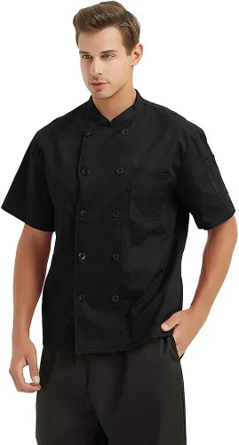 Vista 4 de TOPTIE Chaqueta de chef de manga corta con estampado de transferencia de calor, uniforme personalizado