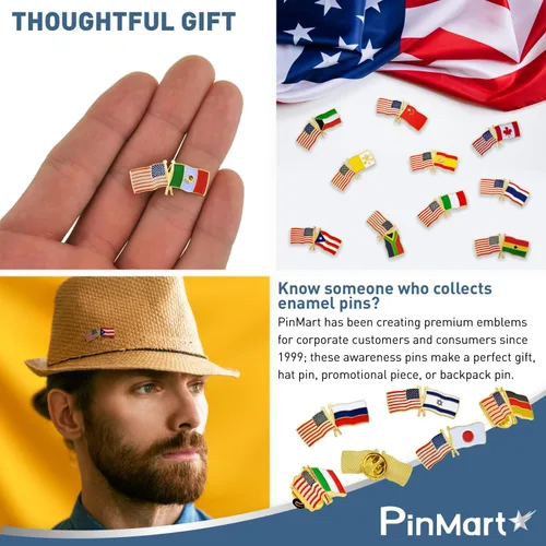 Vista 2 de PinMart Pin de solapa esmaltado con bandera de la amistad cruzada de Estados Unidos y el mundo