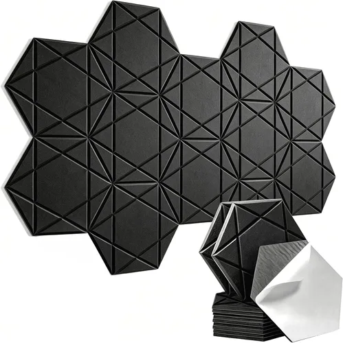 Vista 12 de Paquete de 12 paneles de pared acústicos decorativos Black/Grey