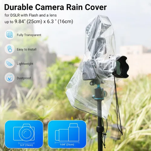 Vista 2 de 2 piezas de cubierta transparente de lluvia para cámara con flash para cámara + lente de hasta 6.3 x 9.8 pulgadas (DXL) Waterproof,PE