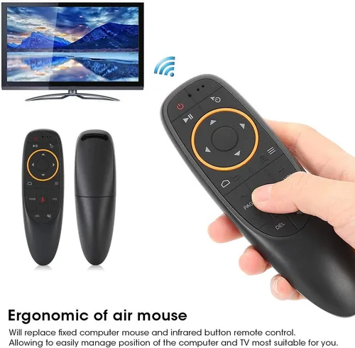 Vista 4 de Control remoto por voz, mouse de aire 2.4G, mini teclado con giroscopio, Plug and Play, receptor USB, para computadora, proyectores, cajas de TV