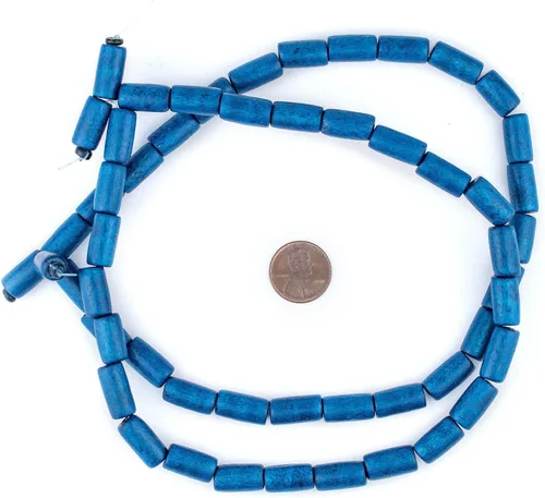 Vista 2 de TheBeadChest - Cuentas de madera natural de tubo azul azul (0.591 x 0.315 in): hilo de cuentas de madera ecológico orgánico para hacer joyas