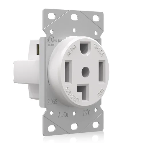 Vista 7 de ELEGRP Receptáculo de alimentación de montaje empotrado blanco de 30 amperios y 250 V, NEMA 6-30R, toma de corriente de hoja recta