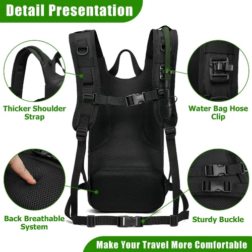Vista 4 de Mochila de hidratación táctica 1050D con vejiga de agua de TPU de 3 litros, mochila de agua militar Molle perfecta para hombres y mujeres, paquete