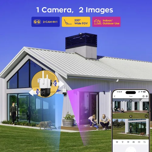 Vista 2 de xmartO [Dual-CAM 180+° FOV] Cámara de seguridad para el hogar WiFi 6 6MP 2 en 1 con seguimiento de IA, zoom de inclinación panorámica, banda dual