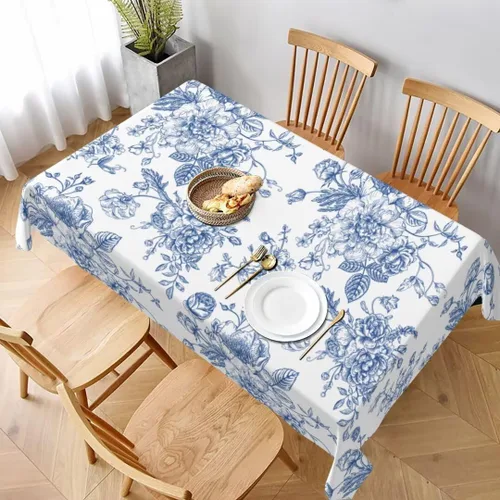 Vista 49 de BETGINY - Mantel cuadrado floral azul de 54 x 54 pulgadas, mantel decorativo de estilo chinoiserie con flores, tela rústica lavable para granja