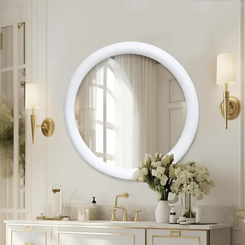 Vista 7 de Espejo de pared, espejo de tocador con marco de madera maciza, espejo de pared decorativo de granja para baño, dormitorio, sala de estar y entrada