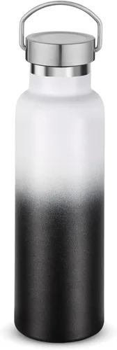 Vista 10 de Neihepal Botellas de agua de acero inoxidable negras, botella de viaje de doble pared con aislamiento al vacío de 20 onzas con tapa a prueba