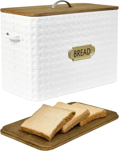 Vista 9 de EMAX HOME Caja de pan extra grande con ahorro de espacio estilo granja con tapa de madera - Capacidad para 2 panes - Porta pan vertical