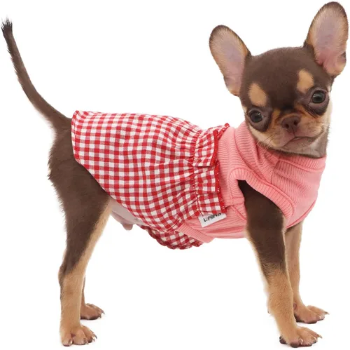 Vista 9 de LOPHIPETS Vestido a cuadros para perros pequeños, taza de té para niña, chihuahua, yorkie, cachorro, ropa de gato, cuadros blancos y negros, XXS
