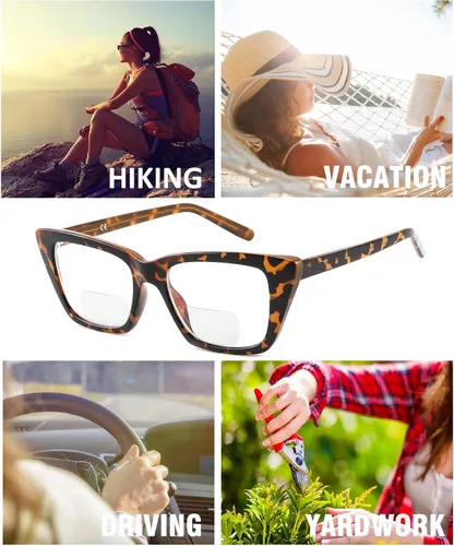 Vista 7 de Gafas de lectura bifocales para mujer, de gran tamaño, ojo de gato, luz azul, para lector de computadora, elegantes y ligeras, a la moda