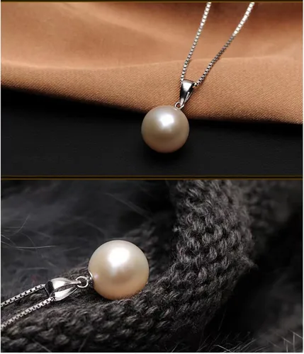 Vista 7 de Single Pearl Necklace for Women silver Black Pearl Necklace Pendant Dainty Pearl Drop Necklaces Jewelry Simple Pearl Pendant Necklace Birthday