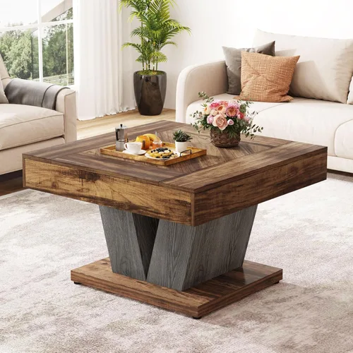 Vista 8 de Tribesigns - Mesa de café cuadrada, mesa de centro de madera para sala de estar, mesa de acento moderna de 31.5" para cóctel y té, natural