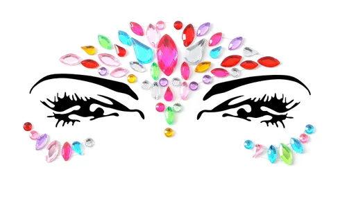 Vista 4 de FACEGEM LONDON Gemas Faciales Adhesivas con Purpurina Calcomanía de Tatuaje de Joyas Gemas de Festival Fiesta Rave Maquillaje Corporal 100 PIEZAS