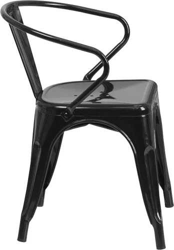 Vista 6 de Flash Furniture silla de metal con apoyabrazos, Metal, Negro