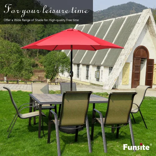 Vista 2 de Sombrilla de patio de 7.5 pies/9 pies, sombrilla de piscina con protección UV con poste resistente, sombrilla para exteriores con botón