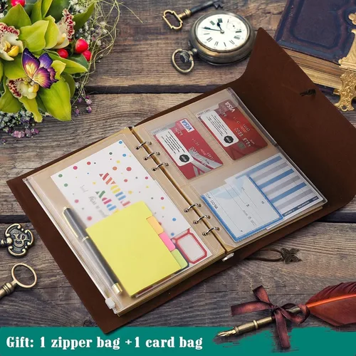Vista 5 de OMEYA Cuaderno de cuero para diario, planificador de diario de escritura recargable, regalos para mujeres, hombres, niñas, hermanas, amigos