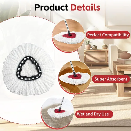 Vista 5 de ANREKEYH Cabezal de repuesto para trapeador giratorio, base, mango compatible con la mopa giratoria de microfibra O Cedar EasyWring, 2 cabezales